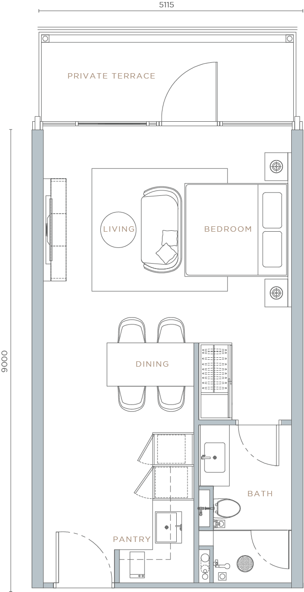 Orion Residence Type A4-T studio terrace unit floor plan
