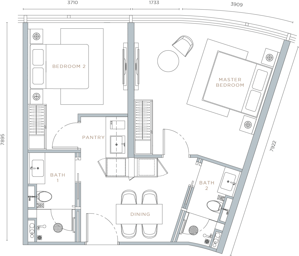 Orion Residence Type B1 two-bedroom unit floor plan