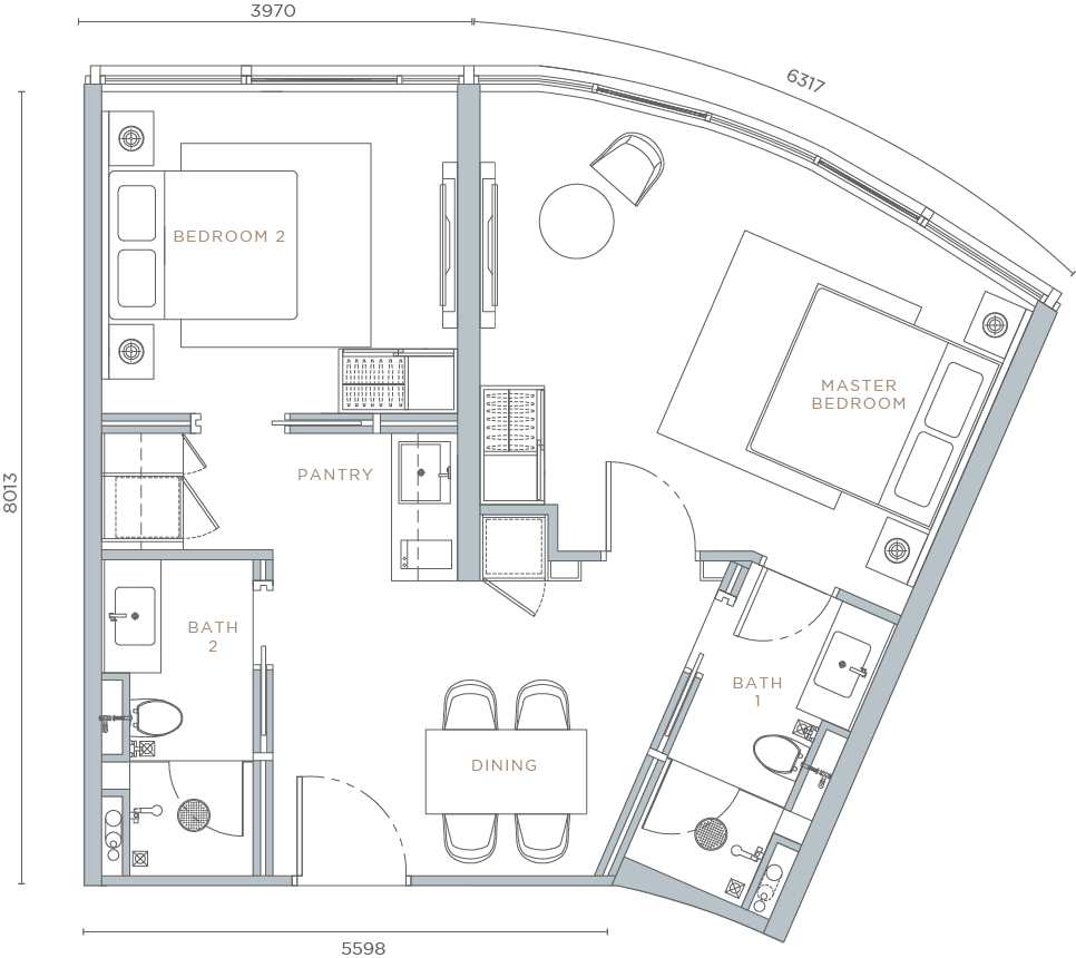 Orion Residence Type B4 two-bedroom unit floor plan