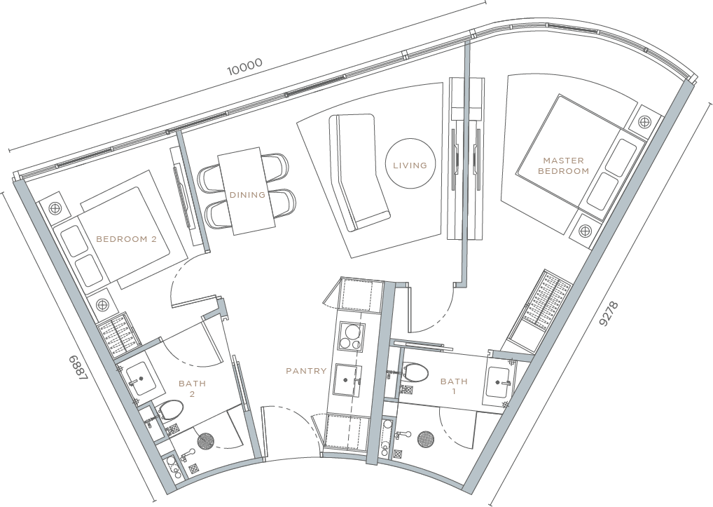 Orion Residence Type C1 two-bedroom unit floor plan