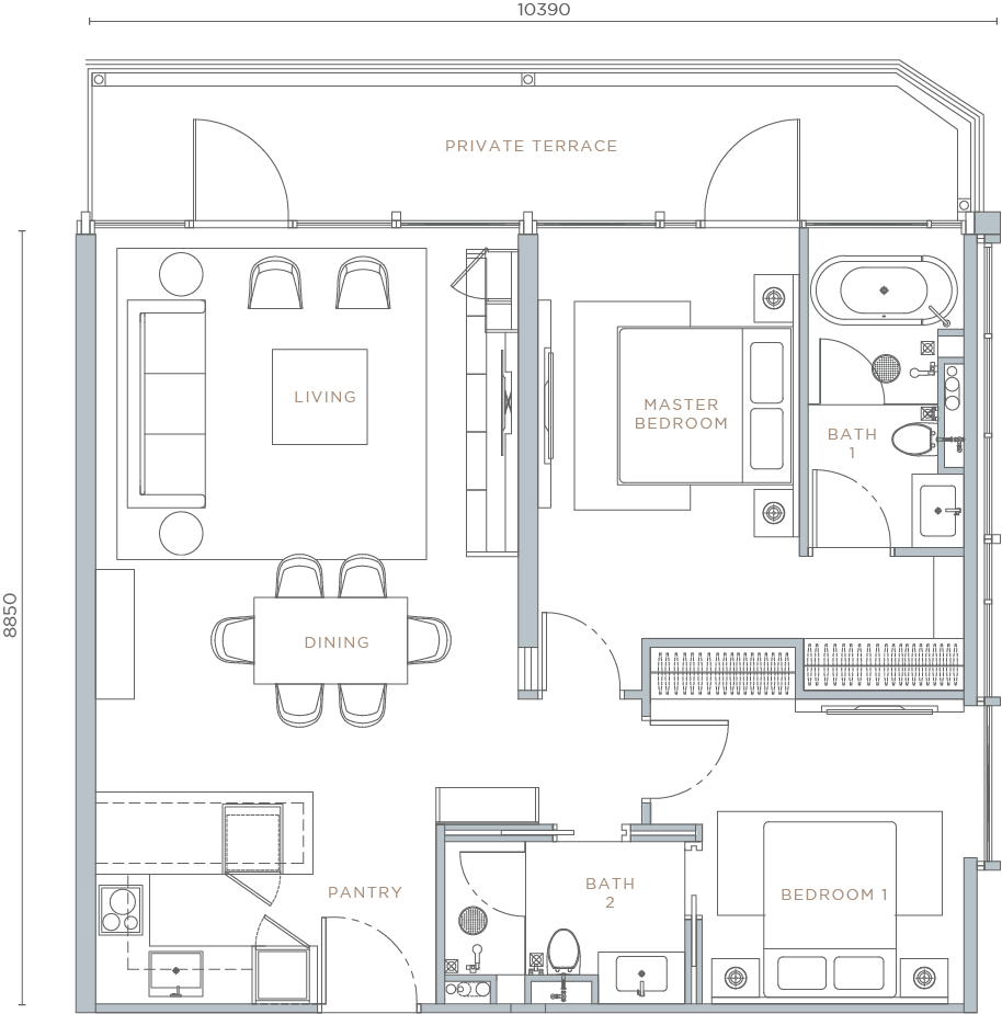 Orion Residence Type C4-T two-bedroom terrace unit floor plan