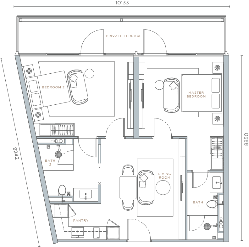 Orion Residence Type C5-T two-bedroom terrace unit floor plan
